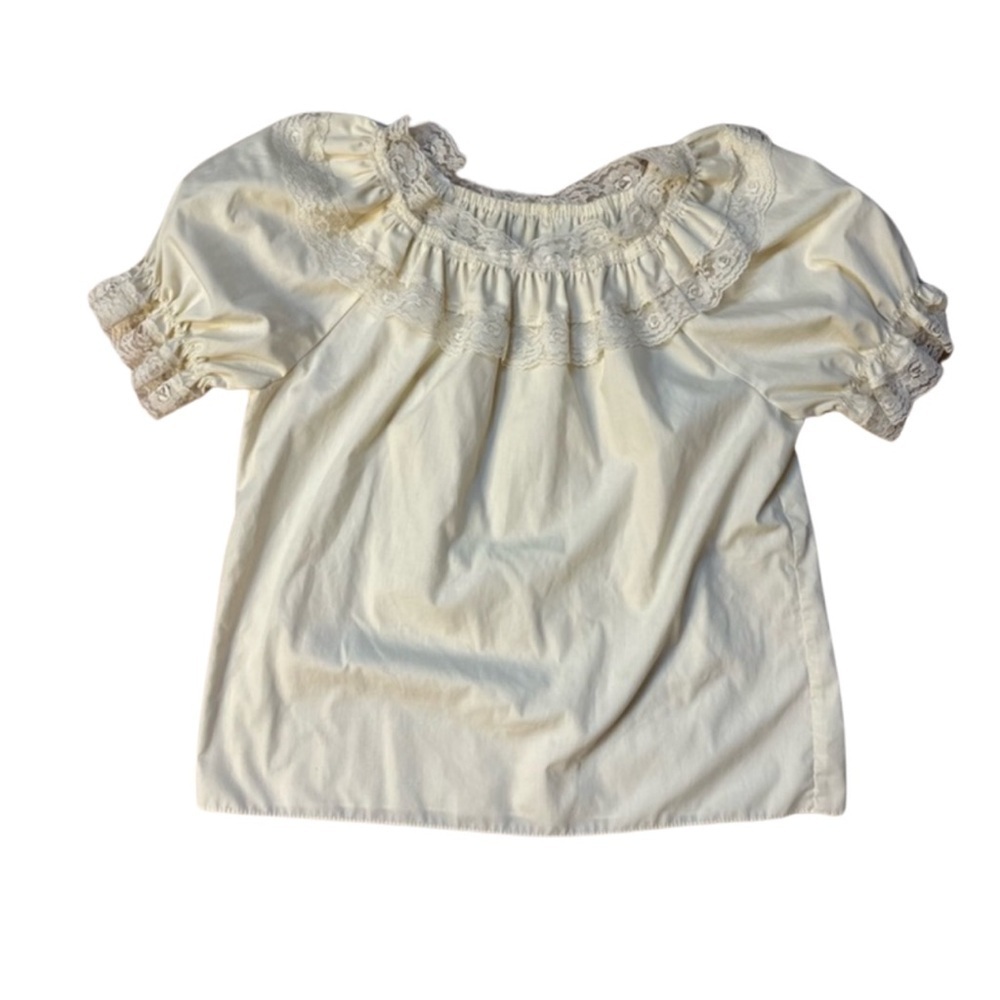 VINTAGE Womens MEDIUM Beige Lace Square Dance top